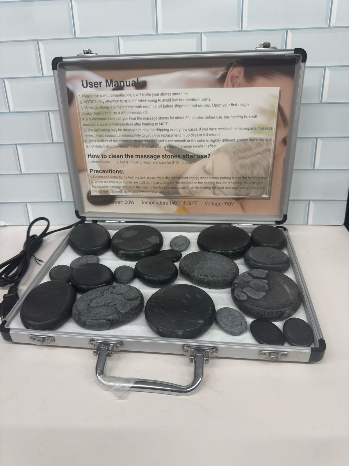 Juego de 20 piedras calientes para masaje con calentador, juego de mas...