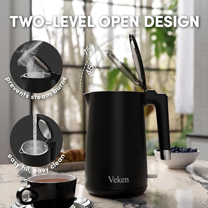 Veken - Hervidor de té eléctrico, interior de acero inoxidable 304 de ...