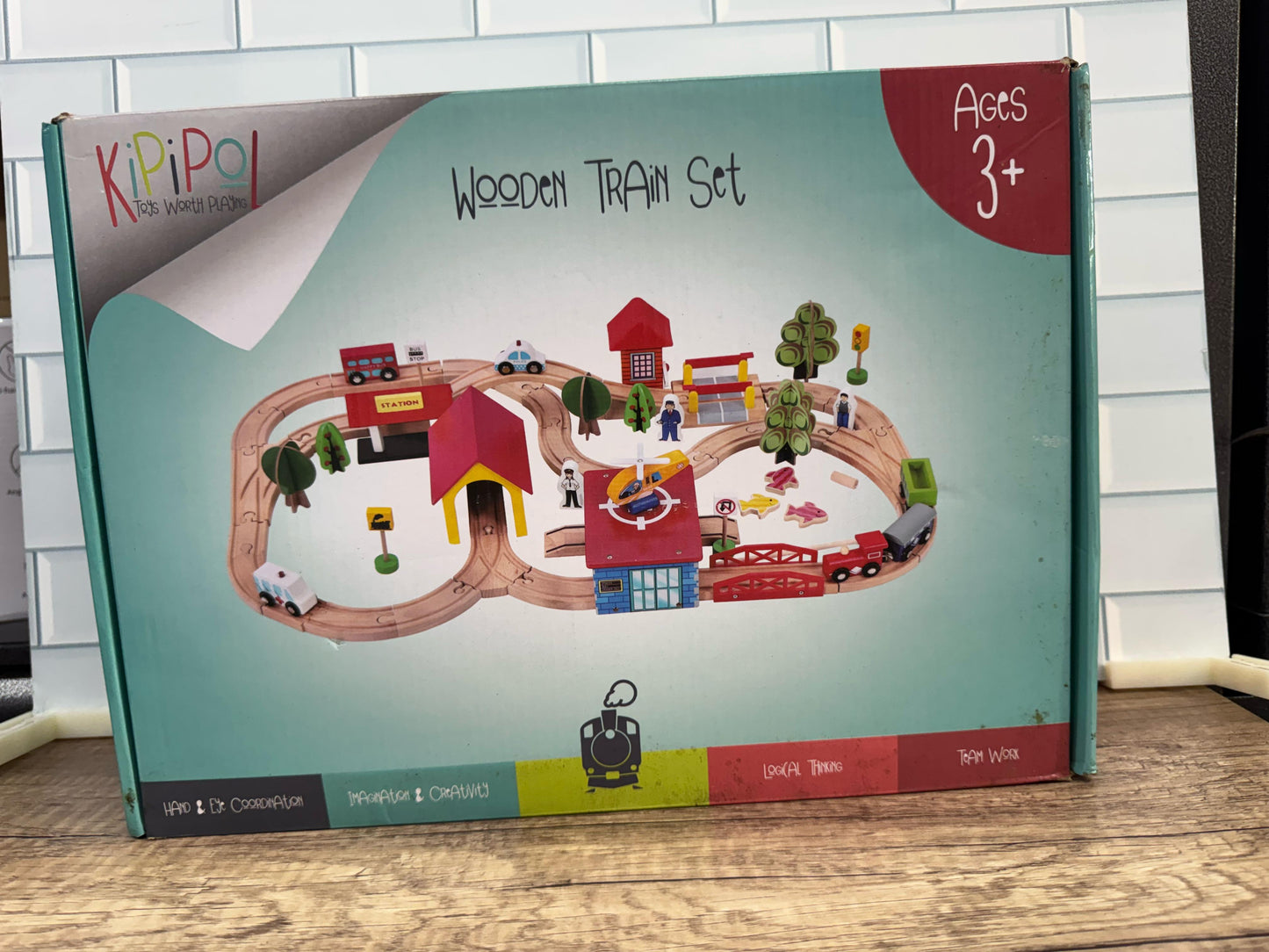 Juego de tren de madera - 69 piezas de trenes y trenes de madera para ...