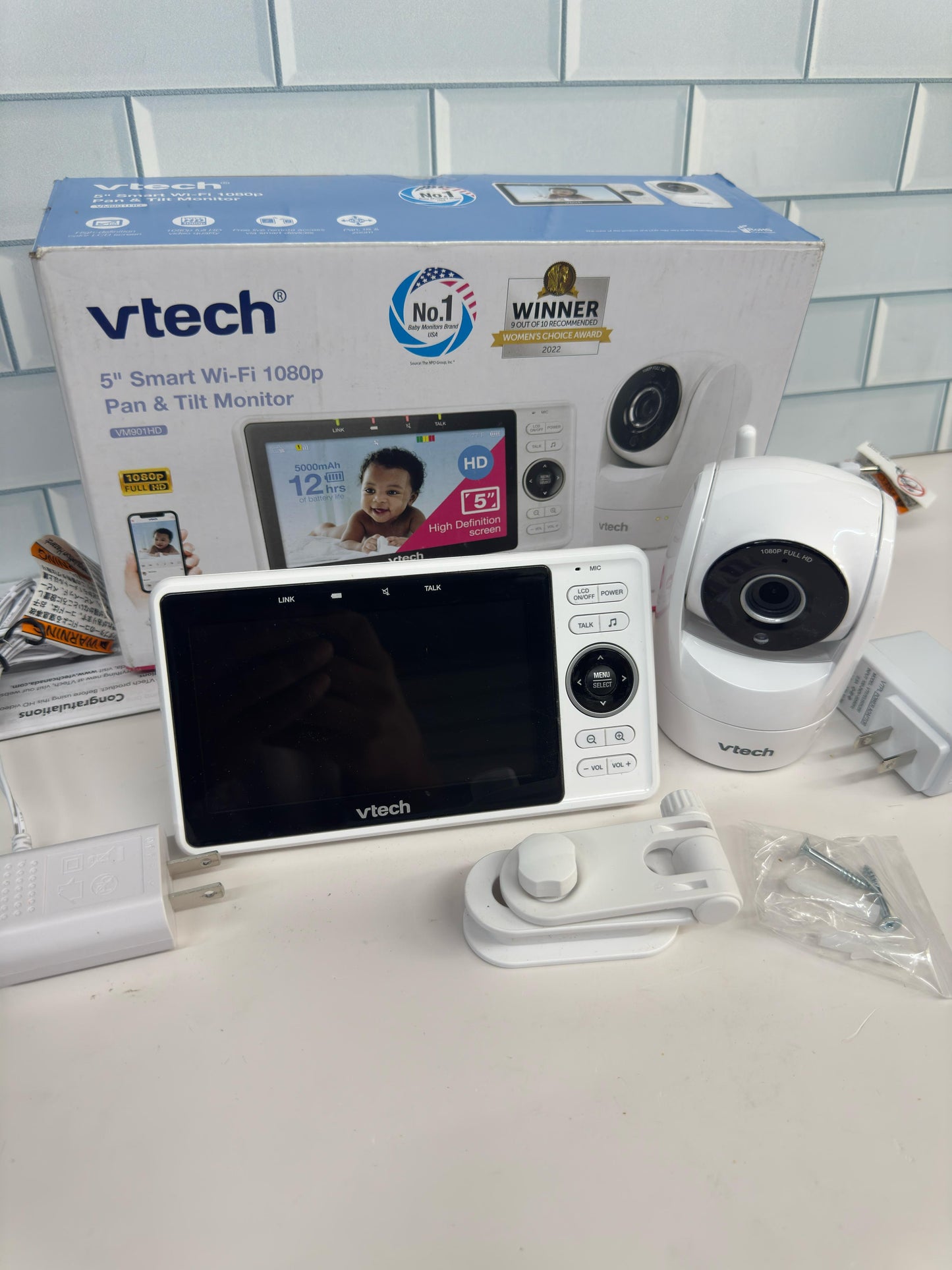 VTech Monitor de bebé WiFi inteligente mejorado VM901, pantalla de 5 p...