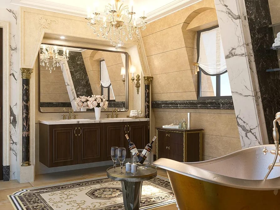 TETOTE Espejos de bronce de 48 x 36 pulgadas para baño, con marco de b...