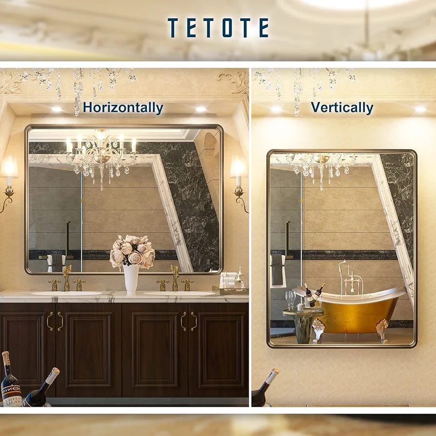TETOTE Espejos de bronce de 48 x 36 pulgadas para baño, con marco de b...
