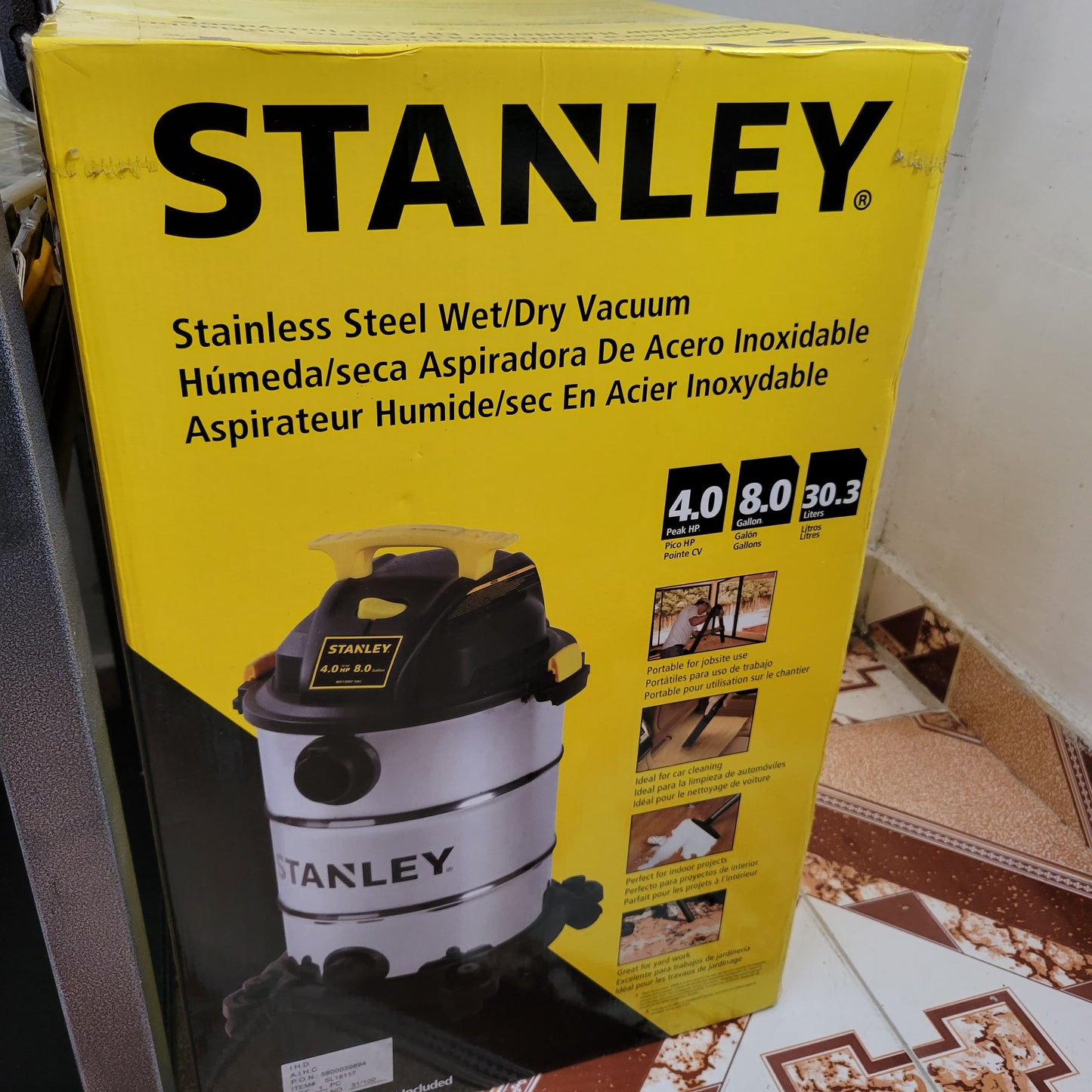 -Aspiradora STANLEY en seco y húmedo de 6 galones, 4 picos HP de acero inoxidable 3 en 1 con soplador, aspiradora multifuncional para el hogar, lugar de trabajo, garaje, sótano, SL18116