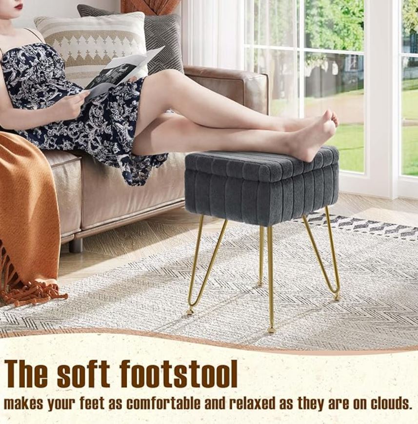 Greenstell Faux Leather Vanity Stool with Storage, 1...