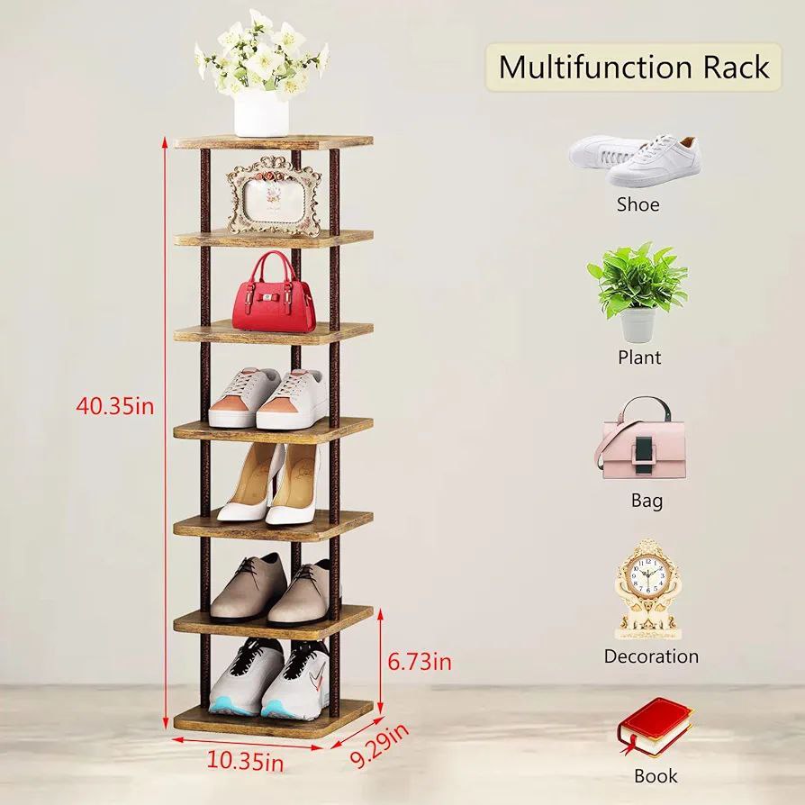 Zapatero vertical alto y estrecho para zapatos, organizador de zapatos de esquina de 7 niveles