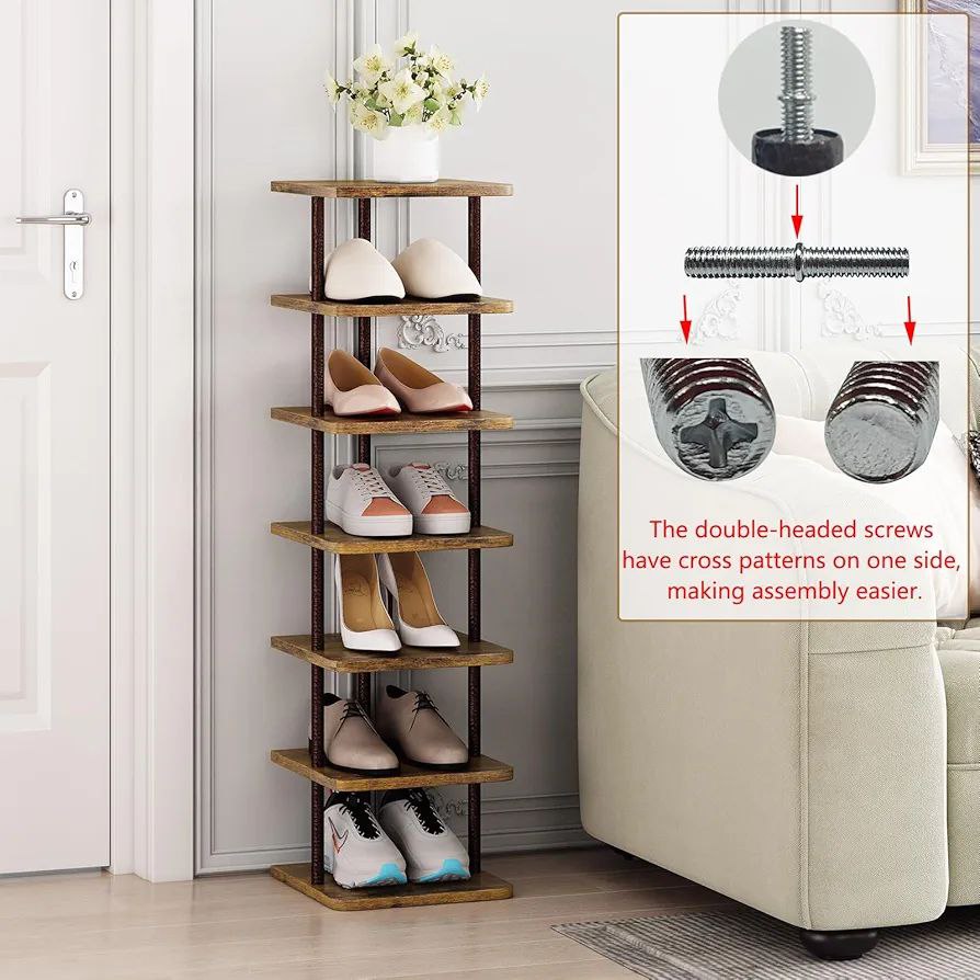 Zapatero vertical alto y estrecho para zapatos, organizador de zapatos de esquina de 7 niveles