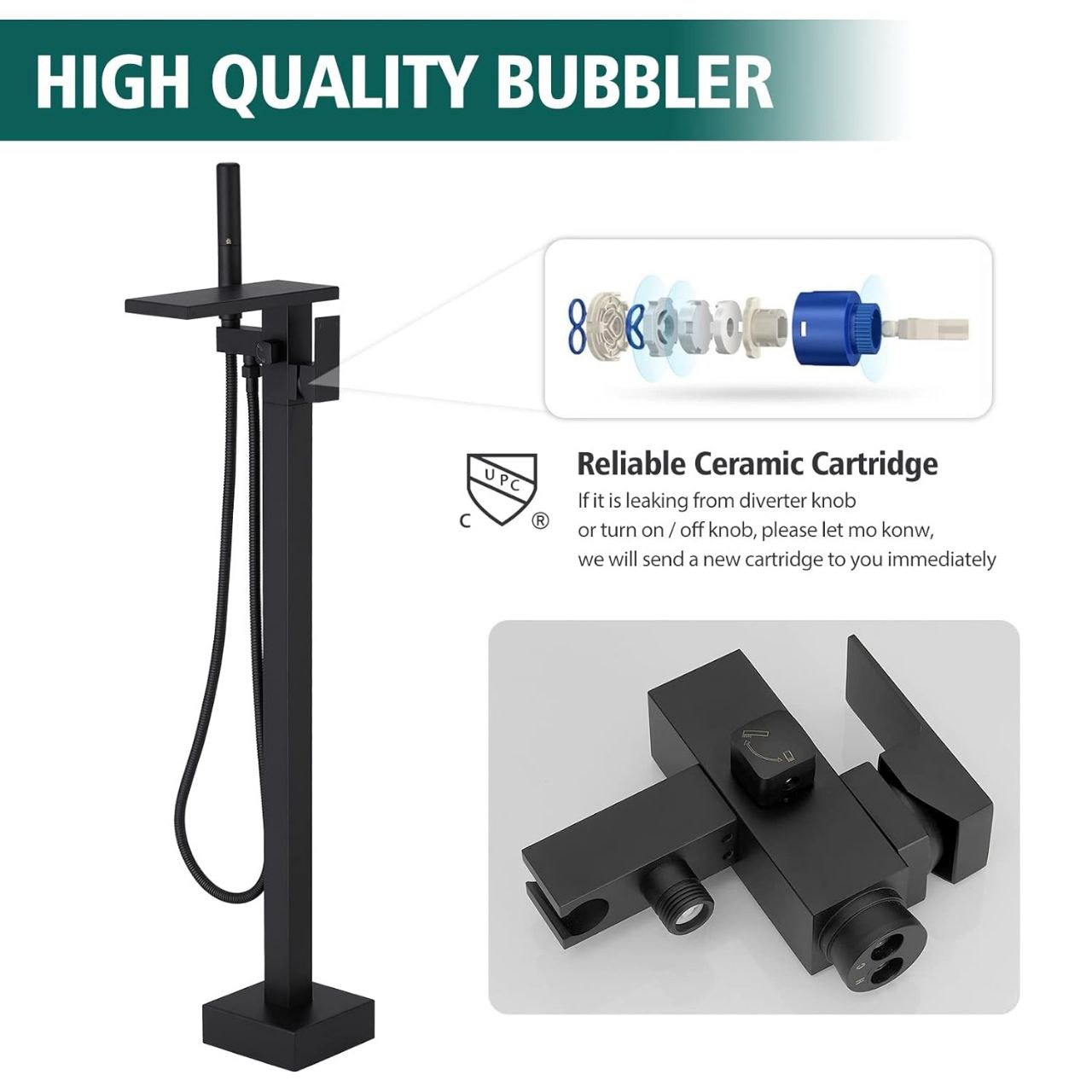 Llenador de bañera independiente grifo de bañera negro mate