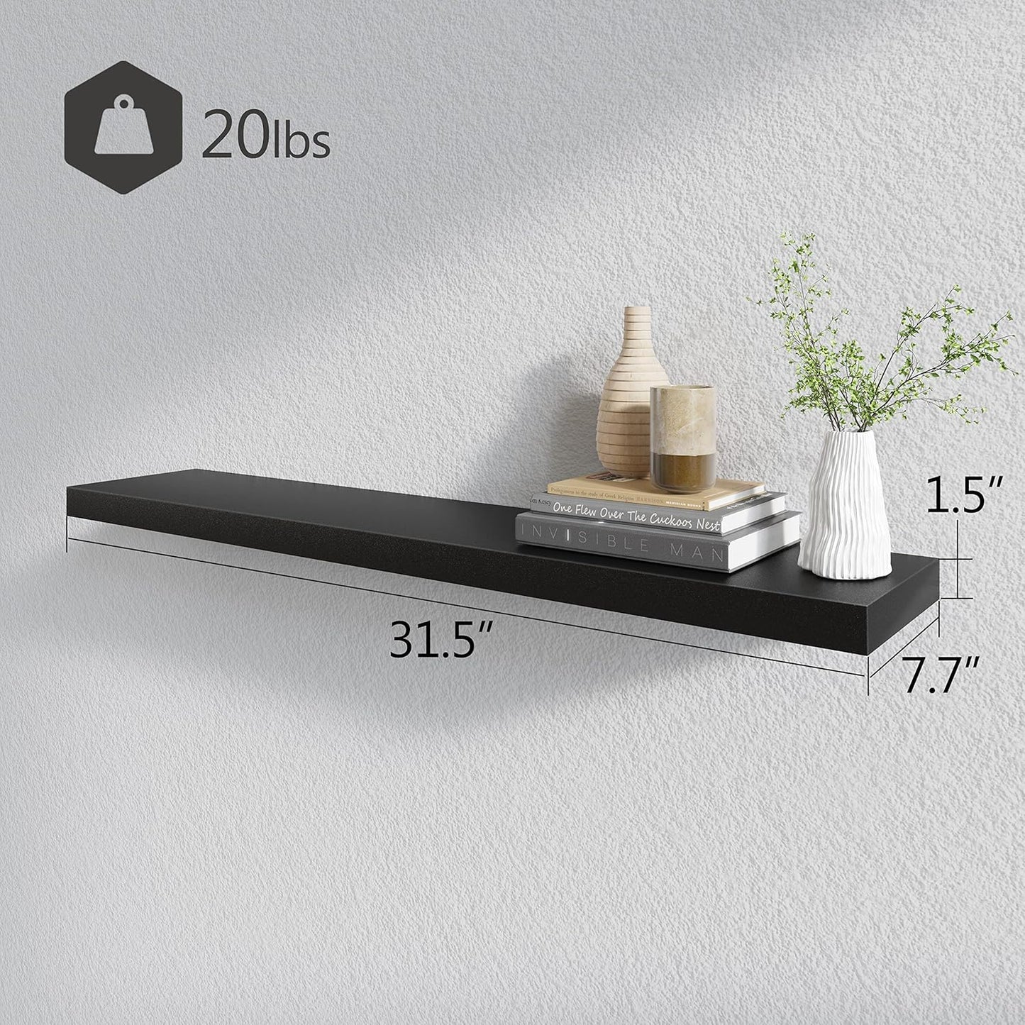 BAMEOS - Estantes flotantes de madera color negro, 31.5 x 7....