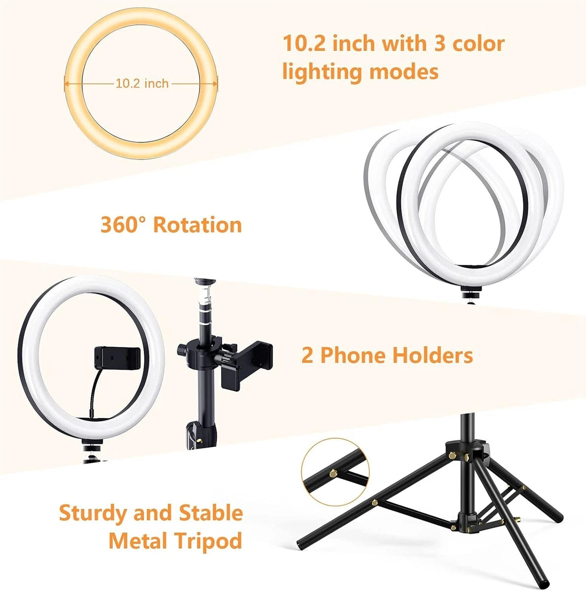 LETSCOM F-533 10.2" Anillo Selfie Luz Regulable con Soporte ...