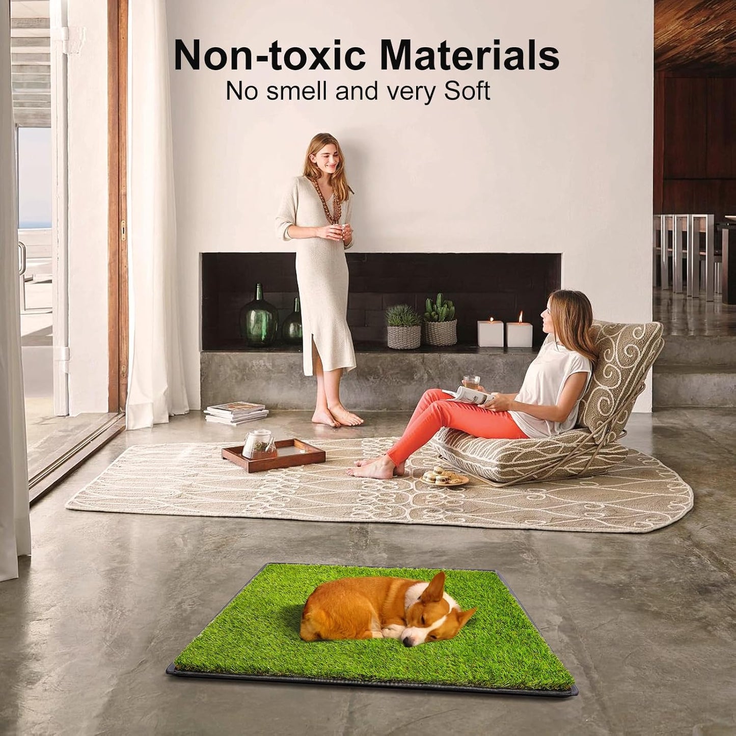 Almohadilla de césped para perro con bandeja (40 x 27.5 pulg...