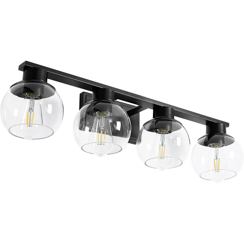Pazala Lámpara de tocador negra mate para baño, 4 luces, lámpara de pa...