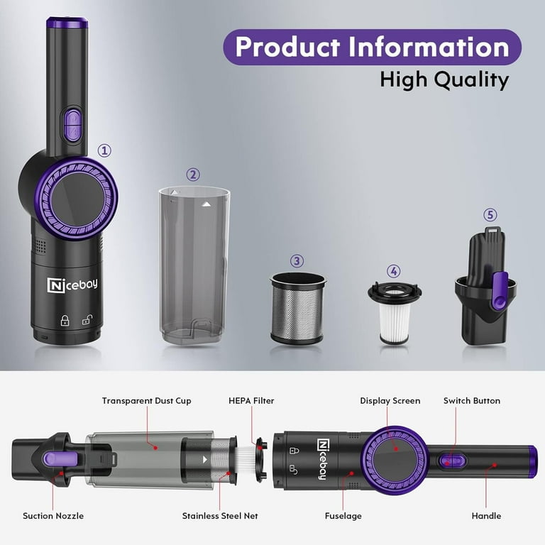 KORAMZI EV-H065 Aspiradora de mano inalámbrica, color morado...