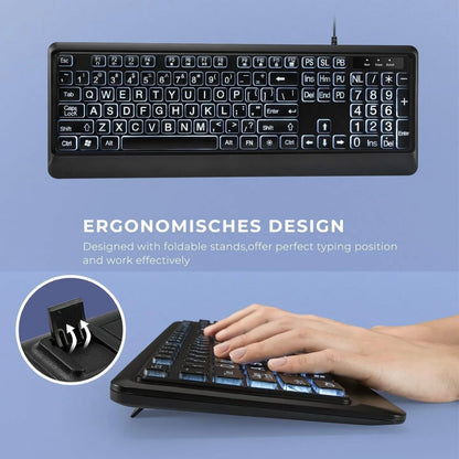 Teclado retroiluminado de impresión grande, teclado de computadora con...
