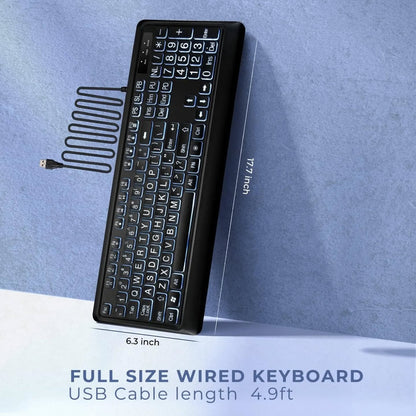 Teclado retroiluminado de impresión grande, teclado de computadora con...