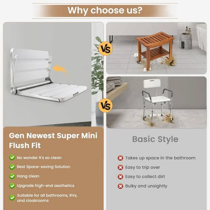 Asiento de ducha plegable de teca montado en la pared, asiento de duch...