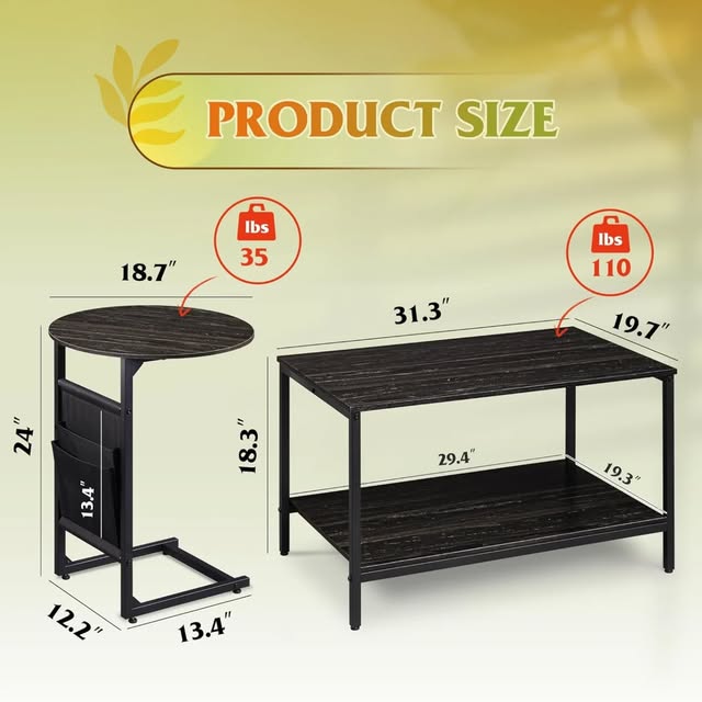 WLIVE Mesa auxiliar, mesas de centro pequeñas de 31.3 y 18.7 pulgadas ...