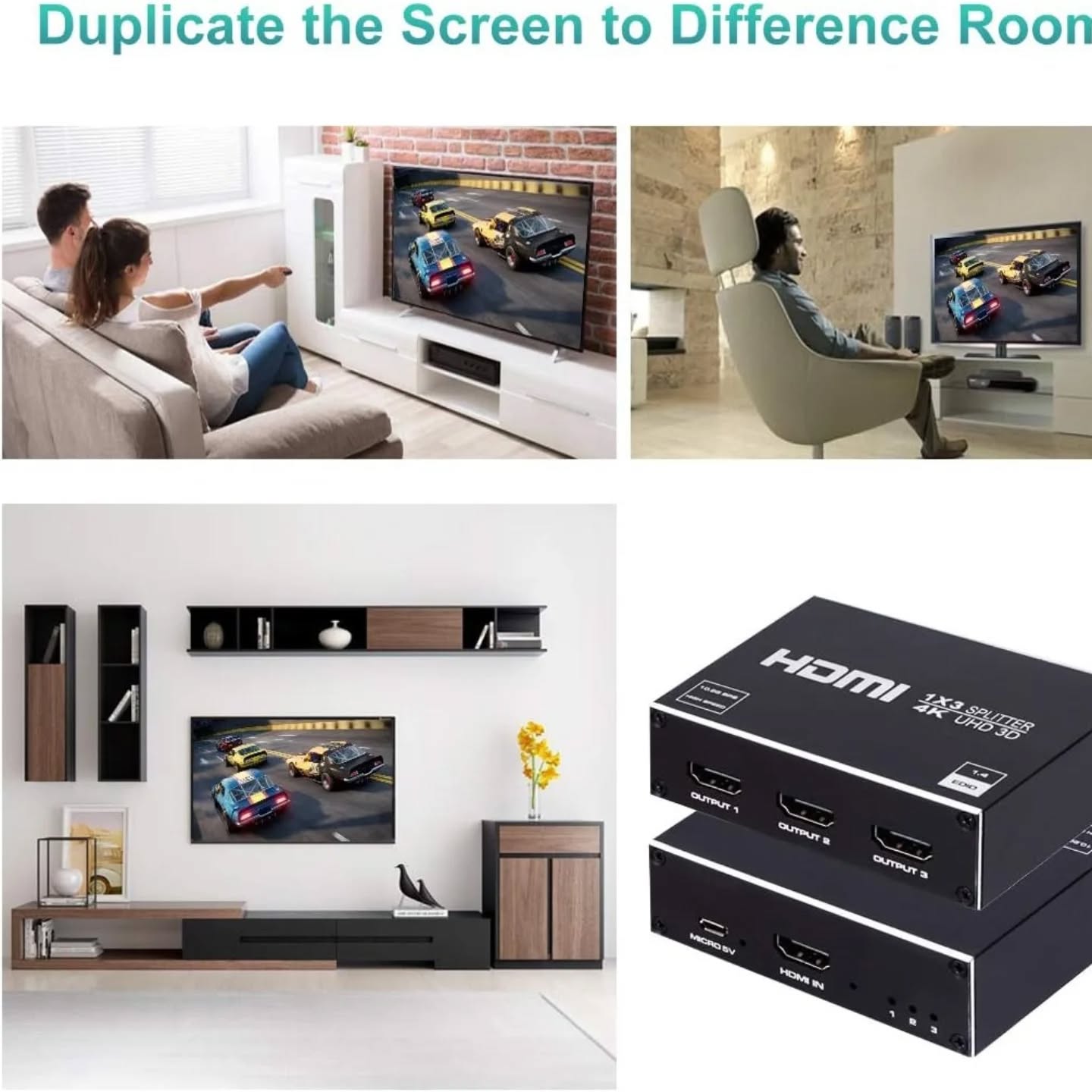 HDMI Splitter 1x3, 1 in 3 out HDMI Splitter Audio Video Distributed...
