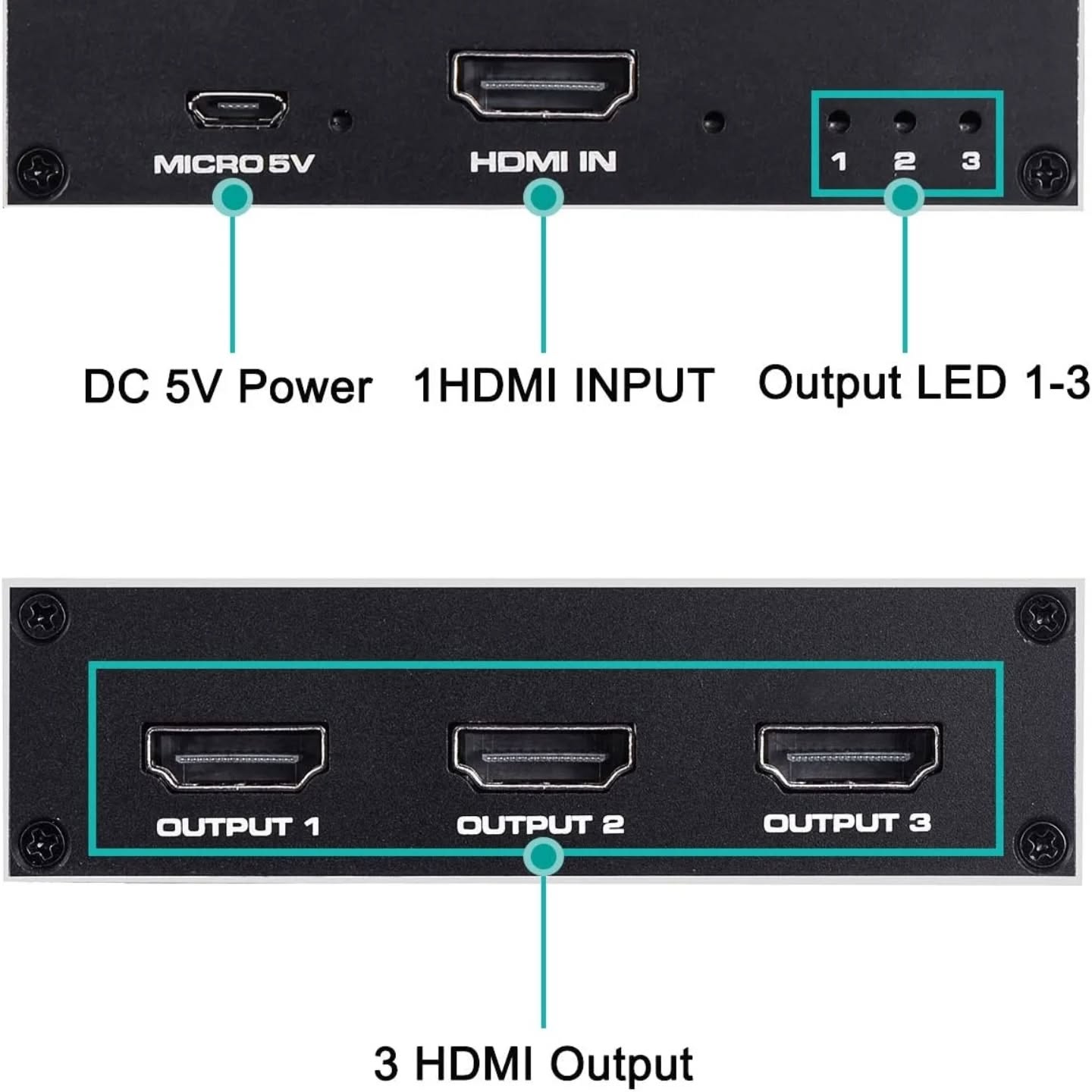 HDMI Splitter 1x3, 1 in 3 out HDMI Splitter Audio Video Distributed...