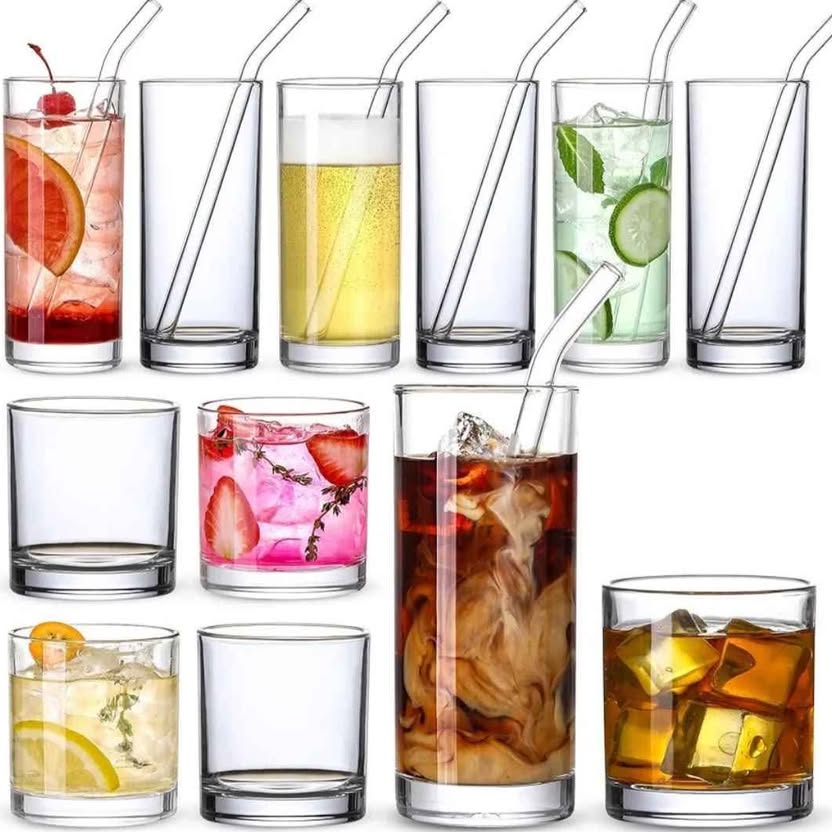 [Paquete de 12] Vasos de vidrio con pajitas de vidrio, vasos de 12 onz...