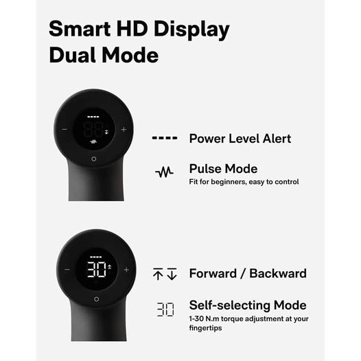 HOTO Taladro inalámbrico sin escobillas de 12 V, pantalla LED, 30 engr...