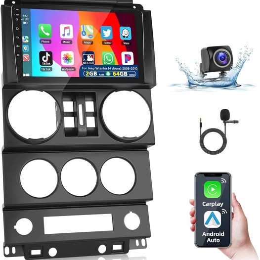 Podofo Radio de coche 2+64G para Jeep Wrangler 2007 2008 2009 2010 (4 ...