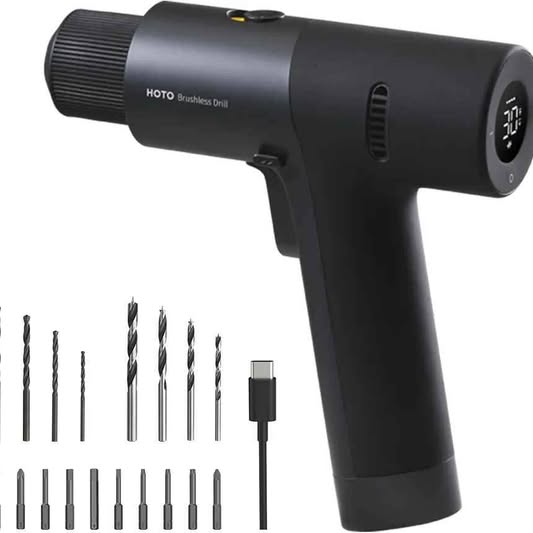 HOTO Taladro inalámbrico sin escobillas de 12 V, pantalla LED, 30 engr...