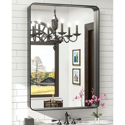 TokeShimi - Espejo rectangular de baño, con marco de metal negro, para...