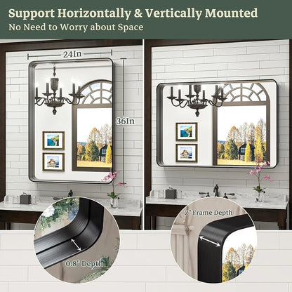 TokeShimi - Espejo rectangular de baño, con marco de metal negro, para...