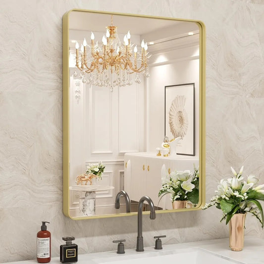 DOHEEM Gold Bathroom Mirror, 24 x 36 Inch, Gold Metal Frame...