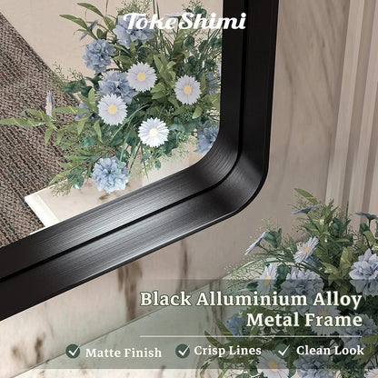 TokeShimi - Espejo rectangular de baño, con marco de metal negro, para...