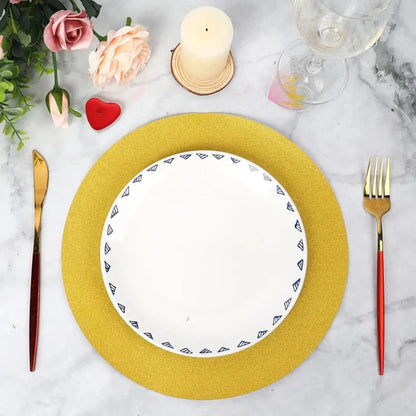 porta platos 50 manteles individuales de papel con purpurina dorada, redondos, dese...