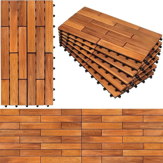 Azulejos de madera maciza entrelazados (paquete de 6, 24 x 12 pulgadas...