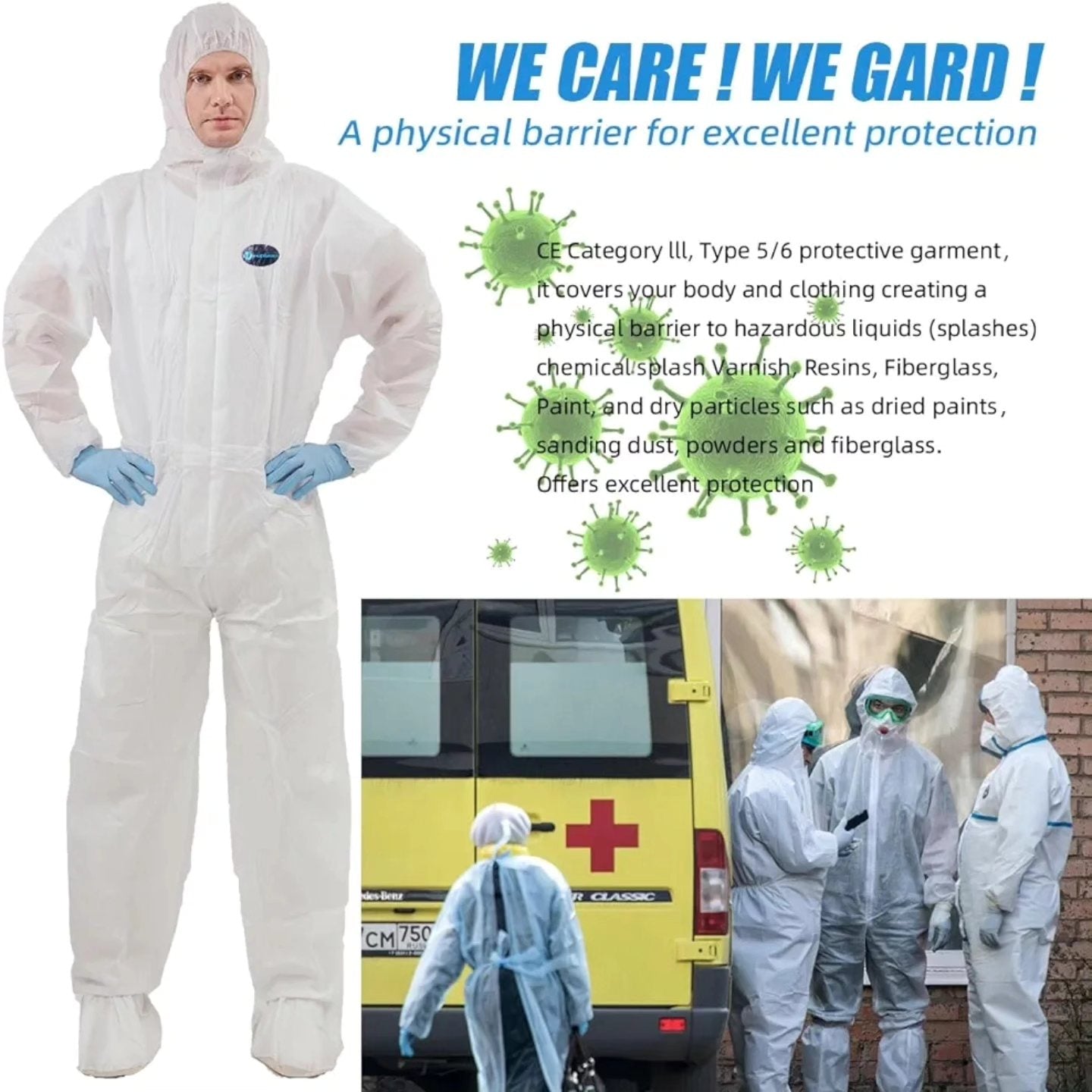 Vicogard - Overol protector desechable, cintura elástica con cremaller...