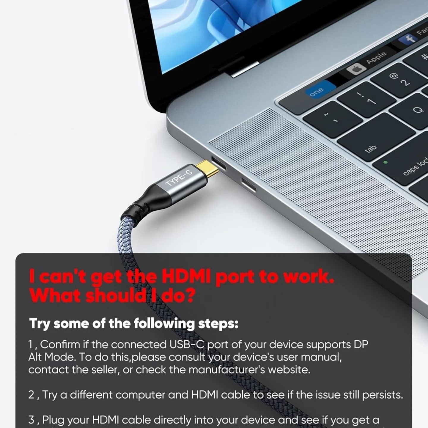 Cable Highwings USB C a HDMI (@60 Hz) 4K de 6 pies, cable USB 3.1 tipo...