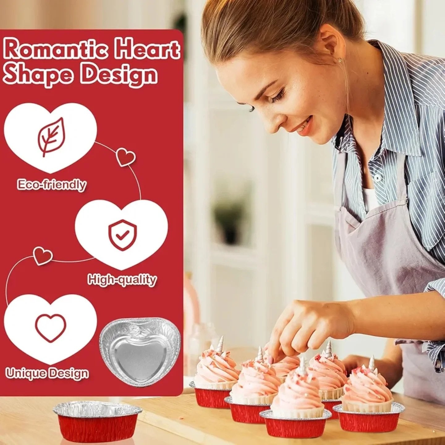 Honeydak Moldes para pasteles en forma de corazón, de papel de alumini...
