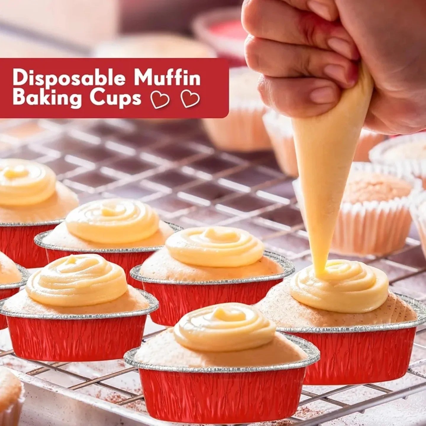 Honeydak Moldes para pasteles en forma de corazón, de papel de alumini...