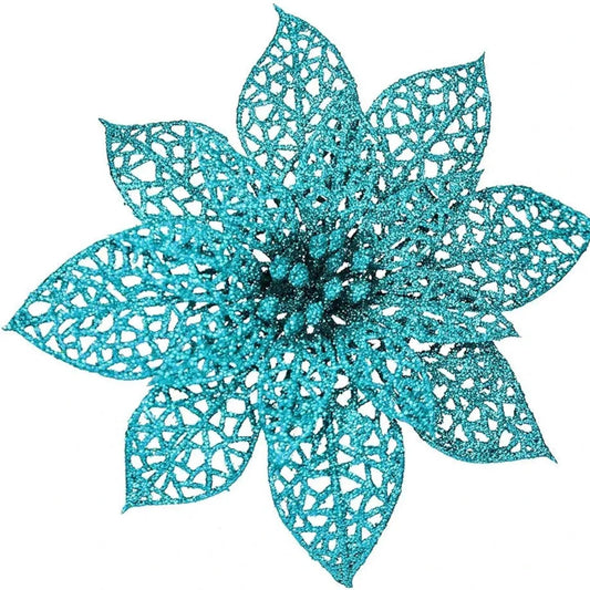Winlyn Paquete de 24 palillos de flores de Pascua con purpurina verde ...