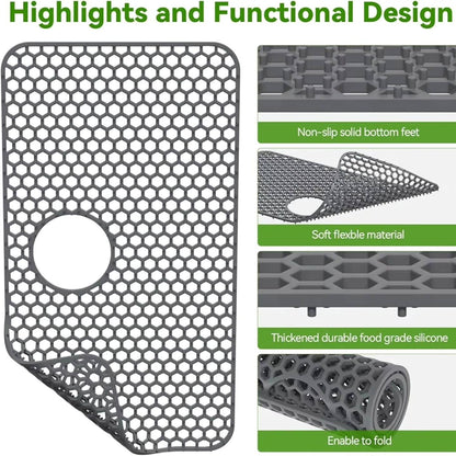 Silicone Sink Mat, Foldable Sink Protector, Non-Slip, Washable, Easy to Clean ...
