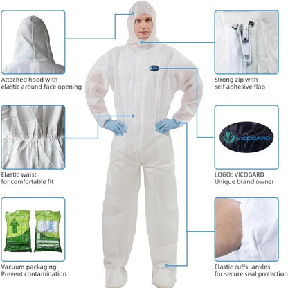 Vicogard - Disposable protective coverall, elastic waistband with zipper...