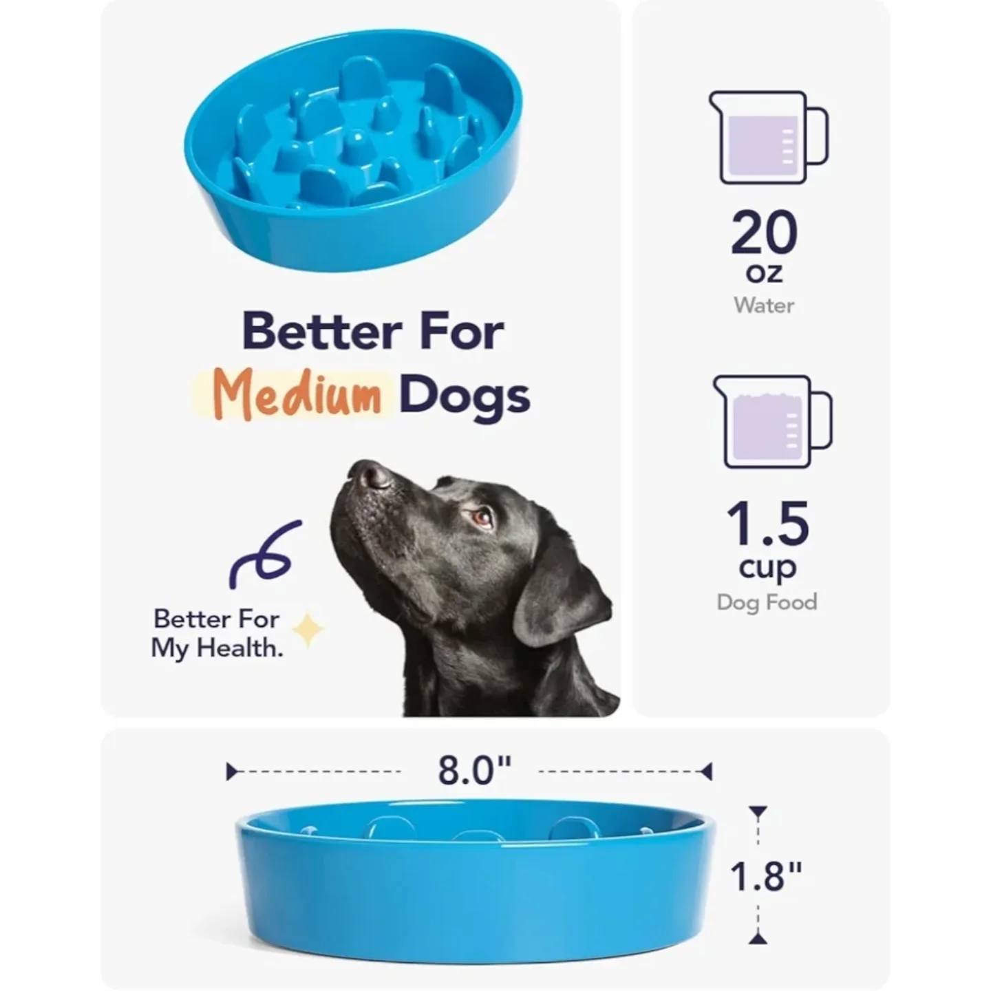 LE TAUCI Tazones de cerámica para perros de alimentación lenta, 1.5 ta...