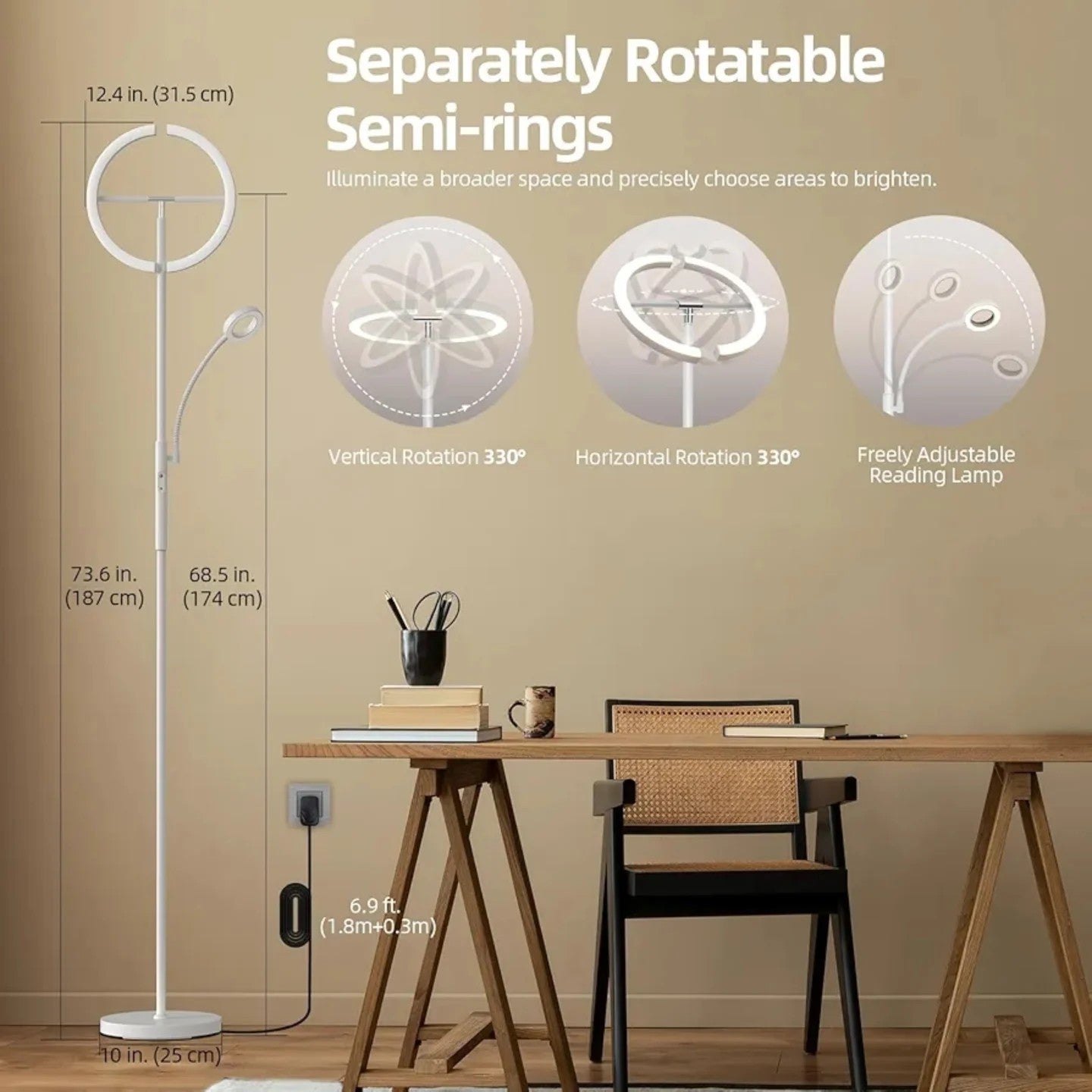 FIMEI Floor Lamp, with Reading Light, 4 Color Temperatures and Dimming...