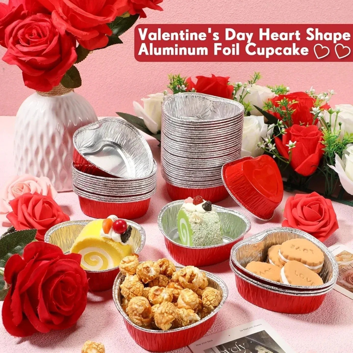 Honeydak Moldes para pasteles en forma de corazón, de papel de alumini...