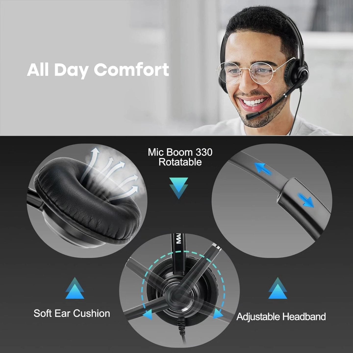 MAIRDI Auriculares telefónicos con conector RJ9 y conector de 0.138 in...