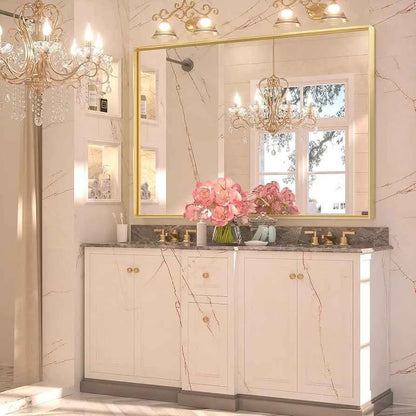 Keonjinn Espejo de baño dorado de 40 x 30 pulgadas, espejo con marco d...