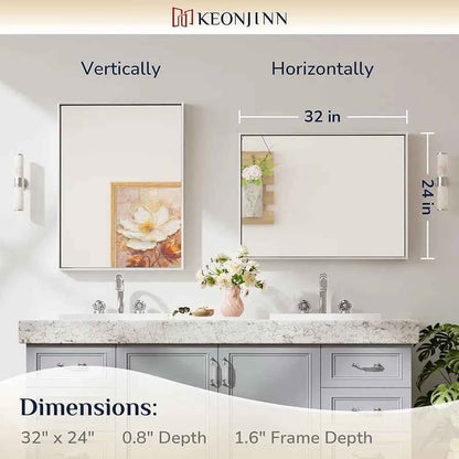 Keonjinn Espejos de baño de plata cepillada para pared, 24 x 32 pulgad...