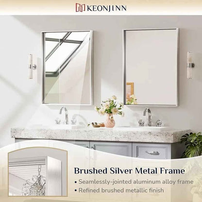 Keonjinn Espejos de baño de plata cepillada para pared, 24 x 32 pulgad...