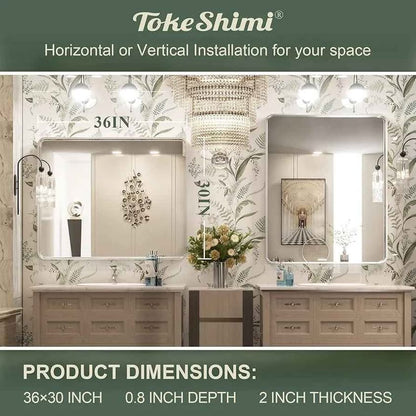 TokeShimi Espejo de baño plateado cepillado de 30 x 36 pulgadas para p...