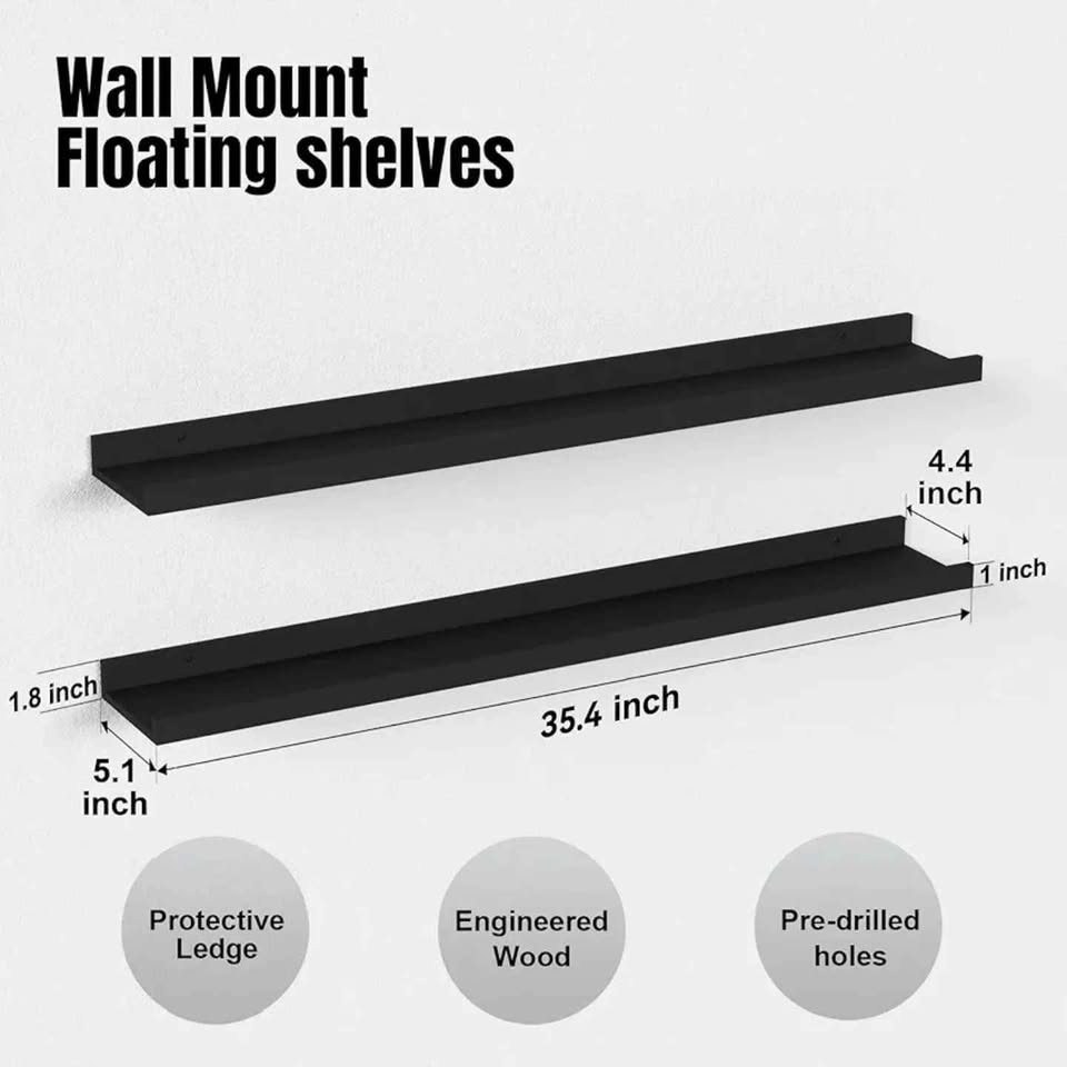 35.4"L x 5.1"H Floating Shelves Mounted on...