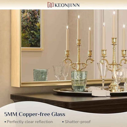 Keonjinn Espejo de baño dorado de 40 x 30 pulgadas, espejo con marco d...