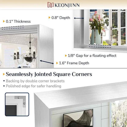 Keonjinn Espejos de baño de plata cepillada para pared, 24 x 32 pulgad...